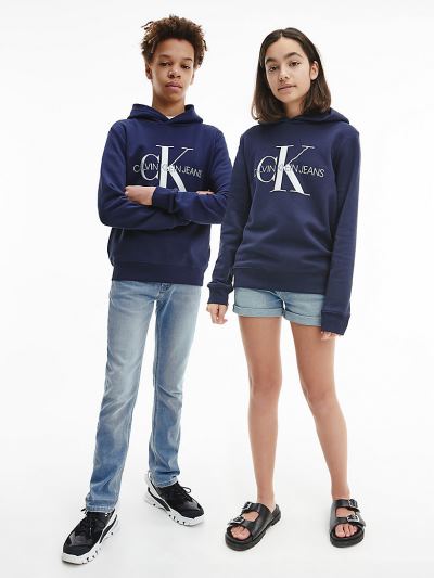 Calvin Klein Ruhák HU707486 | Calvin Klein Organic Cotton Logo Fiu Kapucnis Pulóver Sötétkék